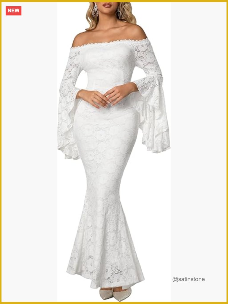 Off Shoulder Floral Lace Maxi Dress Mermaid Formal Long Sleeve